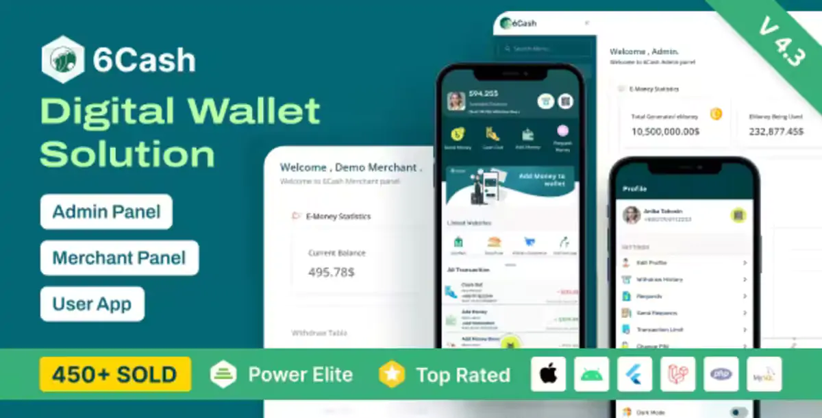 6Cash - Digital Wallet Mobile App with Laravel Admin Panel