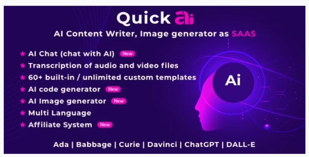 QuickAI OpenAI - ChatGPT - AI Writing Assistant and Content Creator as SaaS